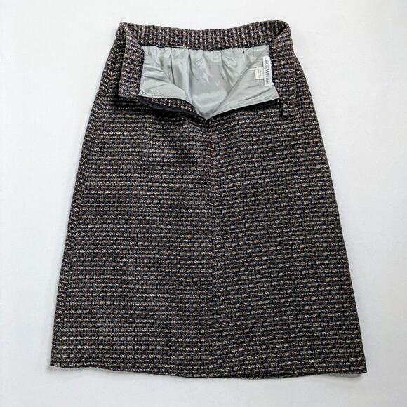 Vintage Skirt Women's 10 Gray Grey Wool Blend A Line Plaid Midi Lined Pockets - Picture 6 of 12